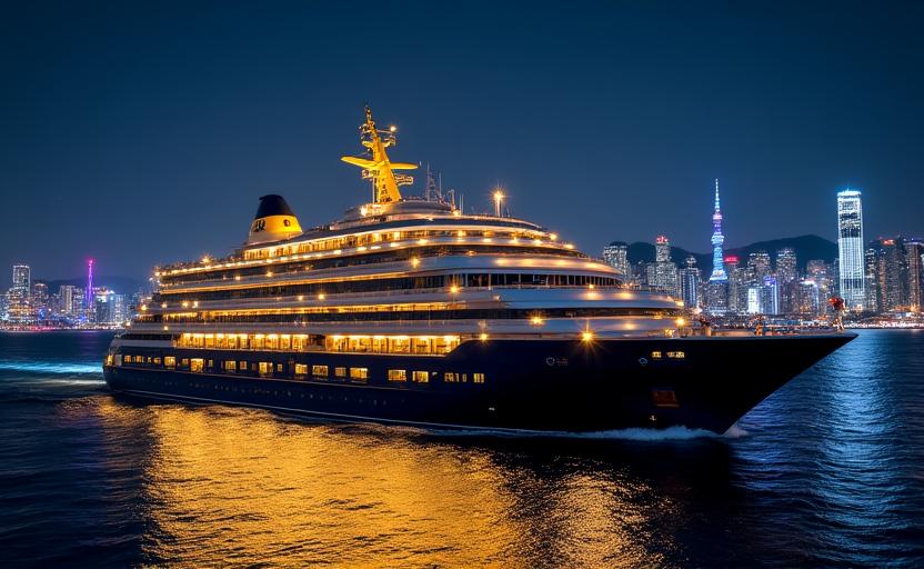 東京湾の夜景と豪華客船