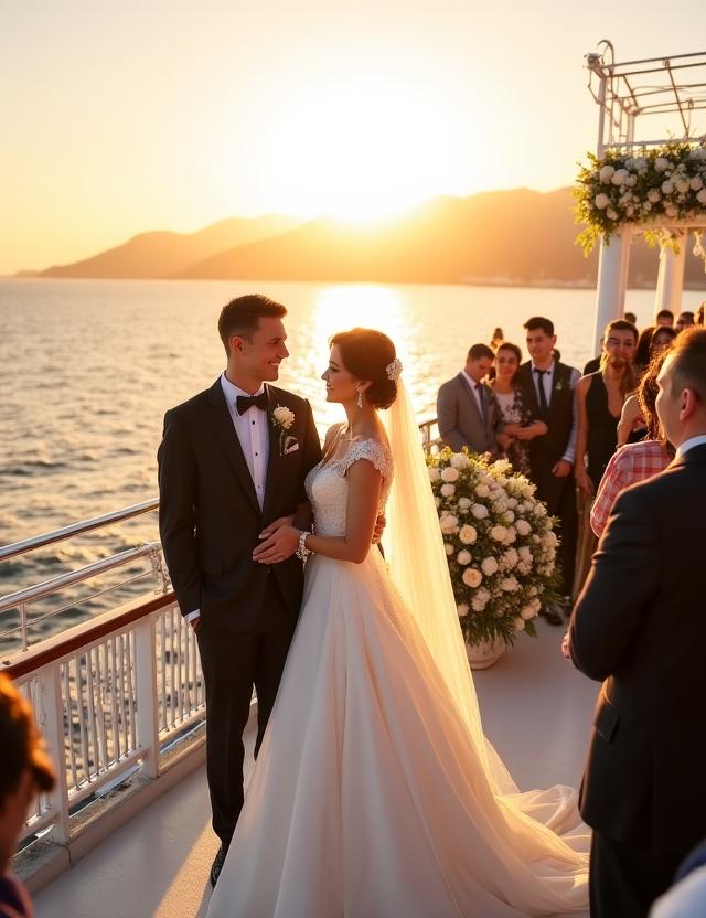 豪華客船のデッキで行われる優雅な船上ウェディング