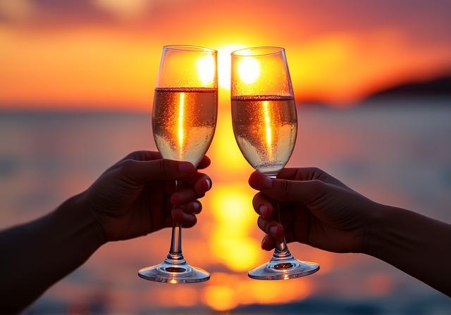 黄金に輝くサンセットシャンパンクルーズ