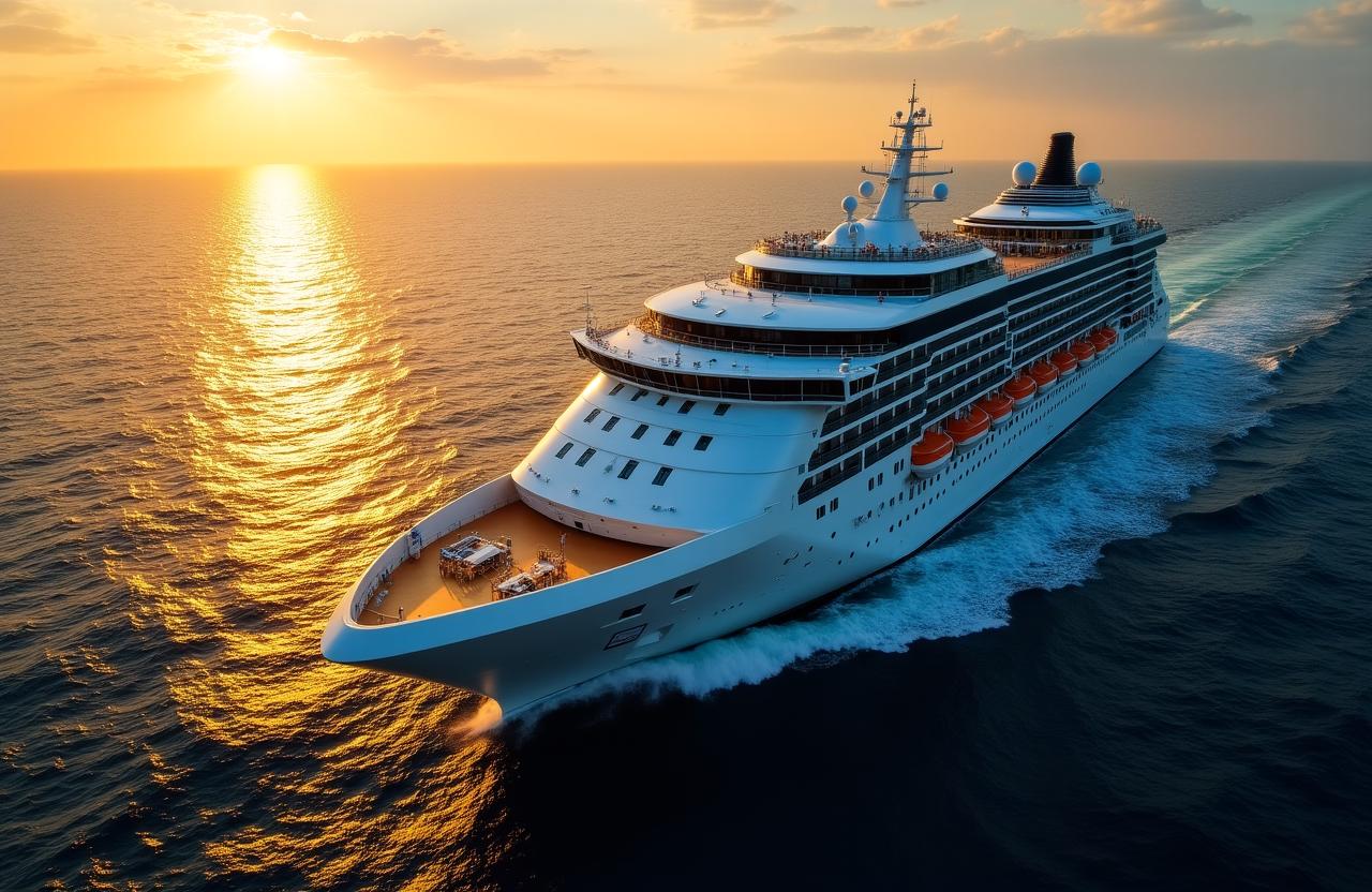 大海原を航海するイザナギクルーズの豪華客船