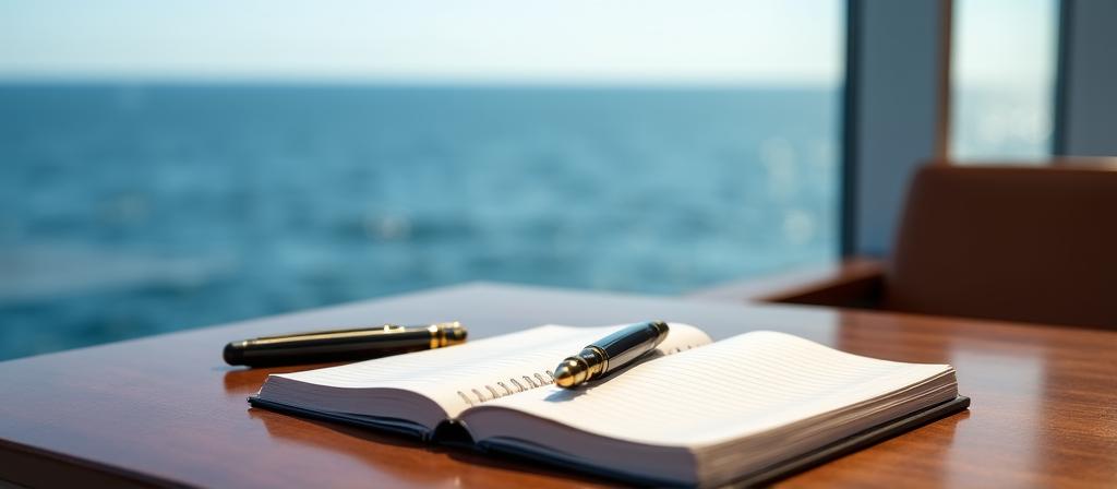 落ち着いた雰囲気の書斎と海の景色